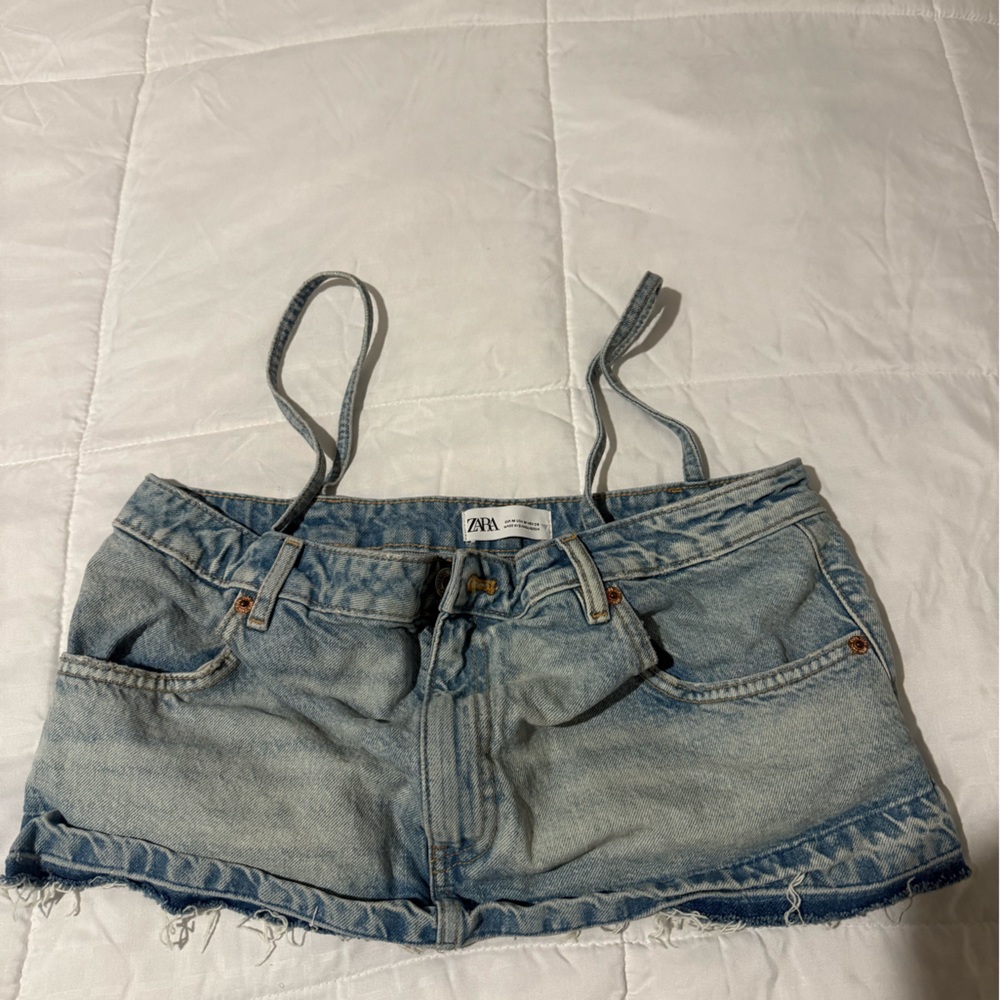 Zara Faded Blue Denim Crop Top